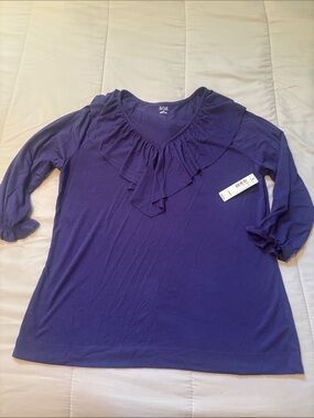 A.N.A ruffle neck purple gathered sleeves size Large NWT
